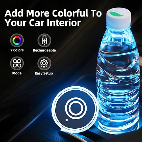 Miniatura 3 de Luces LED para portavasos de automóvil, 7 colores cambiantes, alfombrilla de carga USB, almohadilla impermeable para tazas, lámpara LED de atmósfera