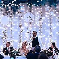 Vista 7 de JMEXSUSS Luces de cortina blancas y luces de red, 8 modos para arbustos enchufables, tira de luces de Navidad impermeables para arbustos, techo