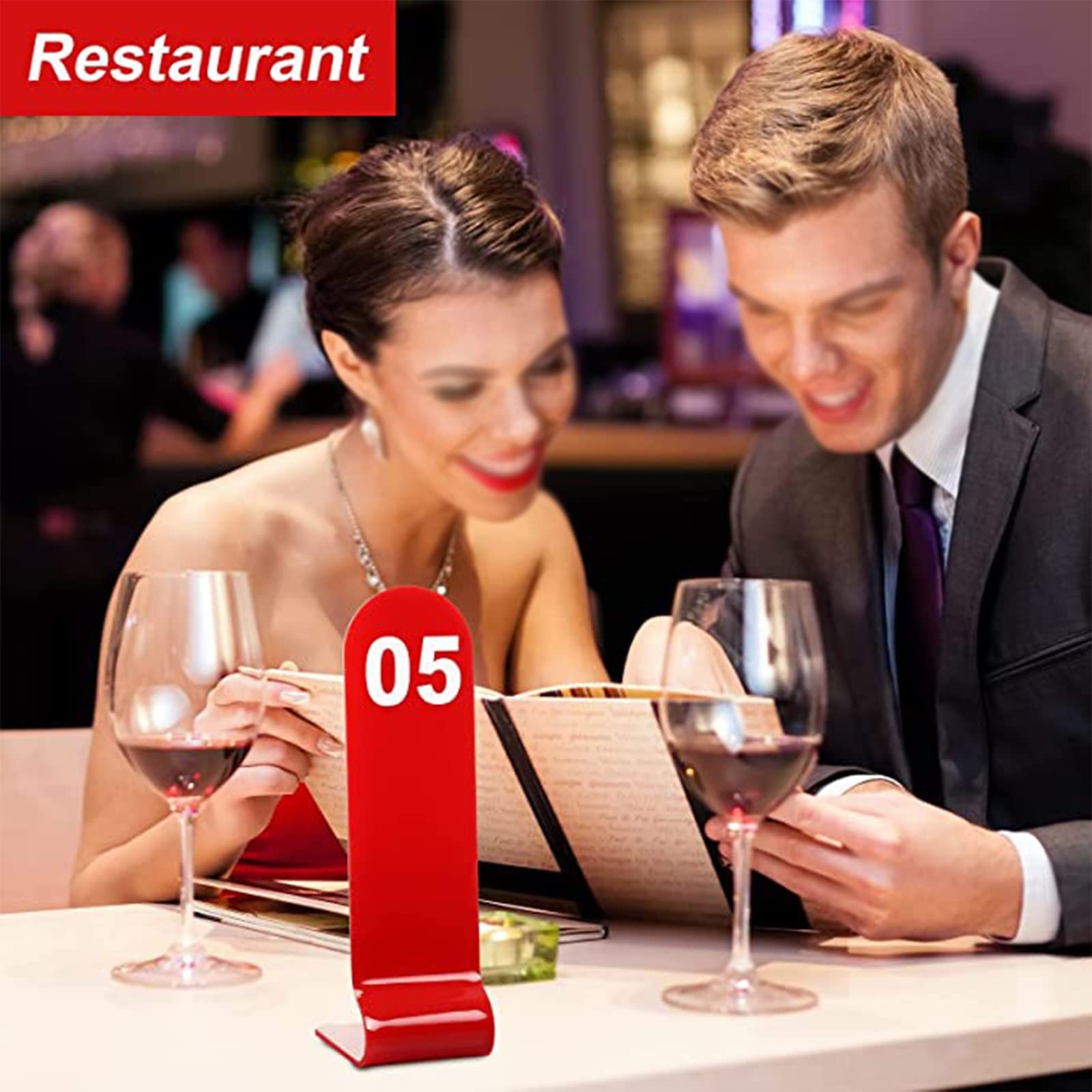 Acryl rote Tischnummern Schilder, Vertikale S-förmige doppelseitige digitale Hochzeitstischnummern, Herzstück Dekoration Hochzeitstisch, für Hochzeiten, Restaurants, Cafés, Partys, Bankette ( Color :