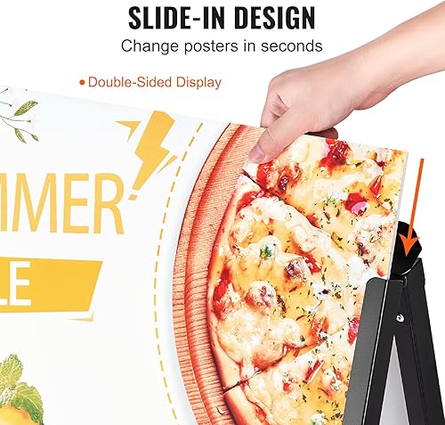 Miniatura 3 de VEVOR Letrero de acera con marco de 24 x 36 pulgadas, soporte para letrero deslizante de alta resistencia, letreros plegables de doble cara, póster