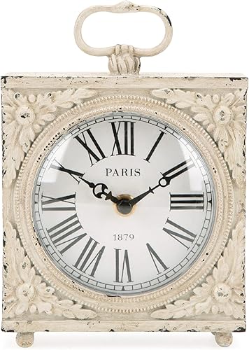 NIKKY HOME Reloj de mesa pequeño con asa, silencioso, sin tictac, para escritorio, funciona con pilas, diseño rústico vintage, elegante decoración