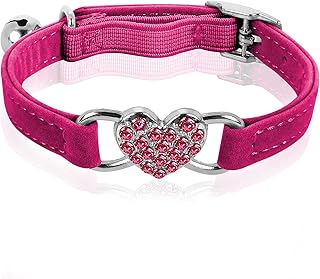 cobee Bling Heart Cat Collar with Bell, Adjustable Kitten Collar with Safety Belt, Rhinestone Pet Collar for Small Cats and Dogs (Rose Red) product image
