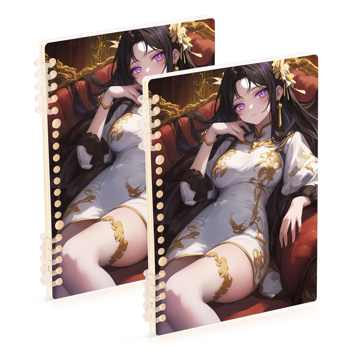 Amooorous A5 size Chinese Sexy Anime Girl subject notebooks 8.3" x 5.7", hard cover subject college ruled notebook 60 sheets for travel&writing 2 pack
