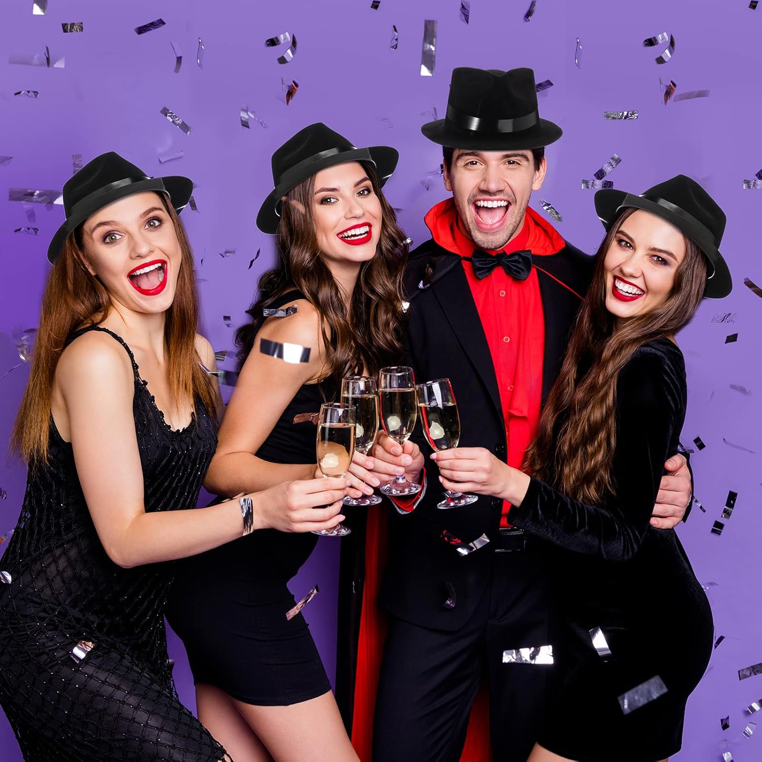 Jiuguva 6 Pcs Gangster Hat Plastic Gentlemen Hats Gangster Costume for Adult 1920s Accessories Party Decorations Men Women