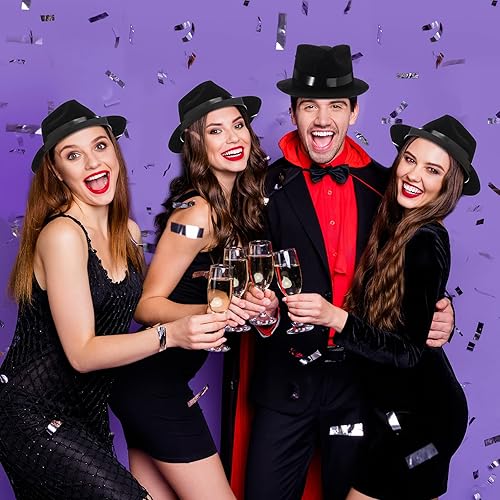 Miniatura 5 de Xtinmee 48 sombreros de gángster Fedora, sombreros de plástico para caballeros, sombreros de disfraz de gángster para niños y adultos, sombreros de