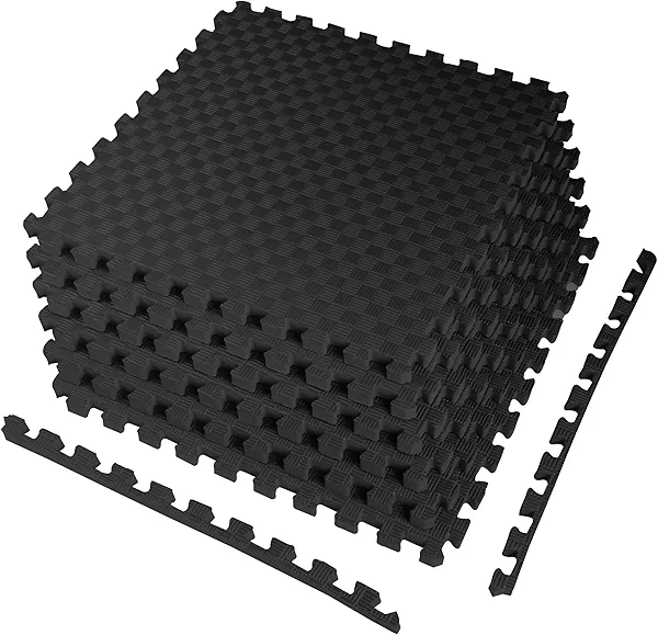 HealSmart 1 Inch Puzzle Exercise Mat, High-Density EVA Foam Floor Tiles for Home Gym, Workout Equipment, Protective Floor Padding & Kids' Play Areas, Black, 24 Sq Ft - 6 Tiles