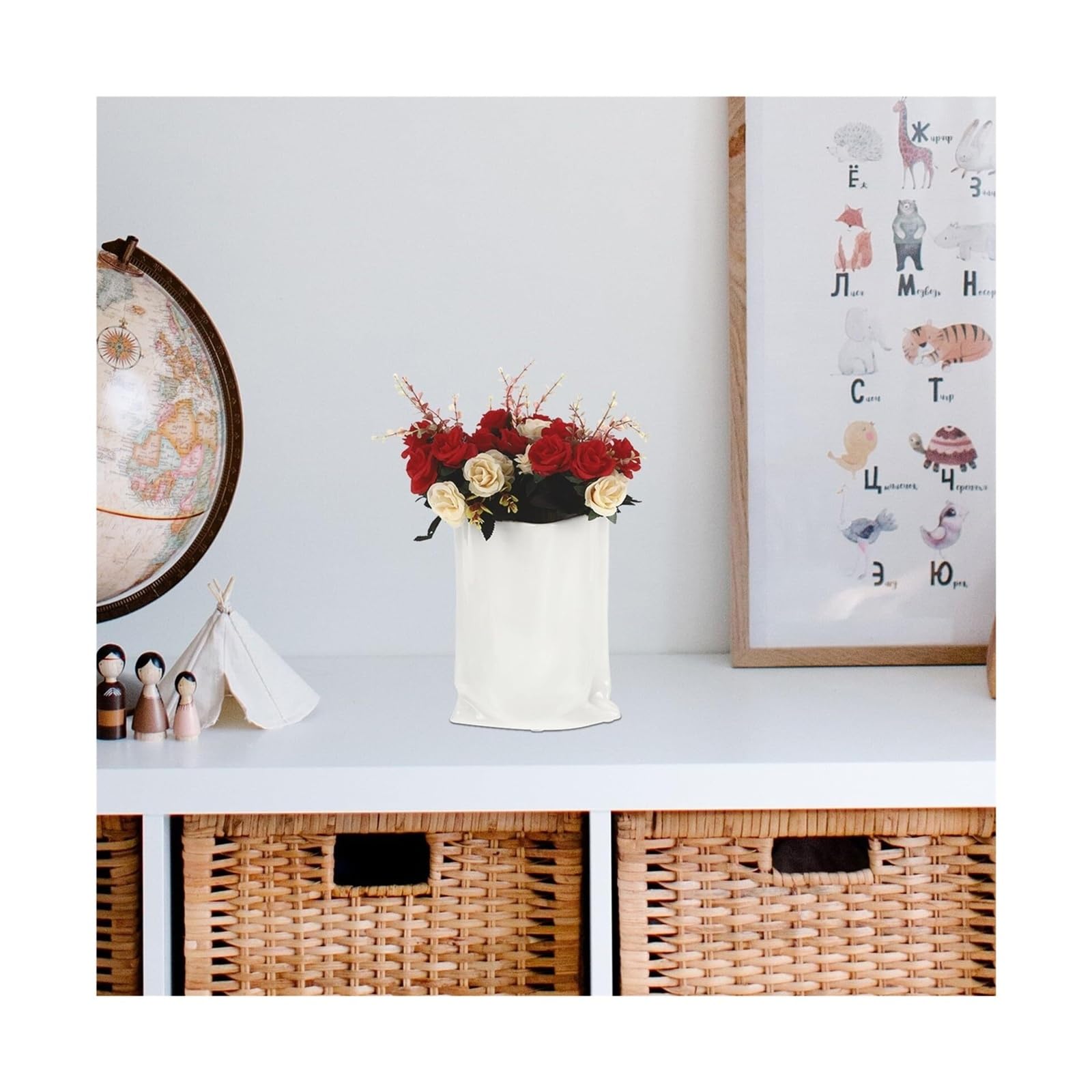 Vasen für die Wohnzimmerdekoration Keramikvase, milchweiß, Desktop-Blumenbehälter, Ornament, kreative faltige Taschenform Fürs Wohnzimmer