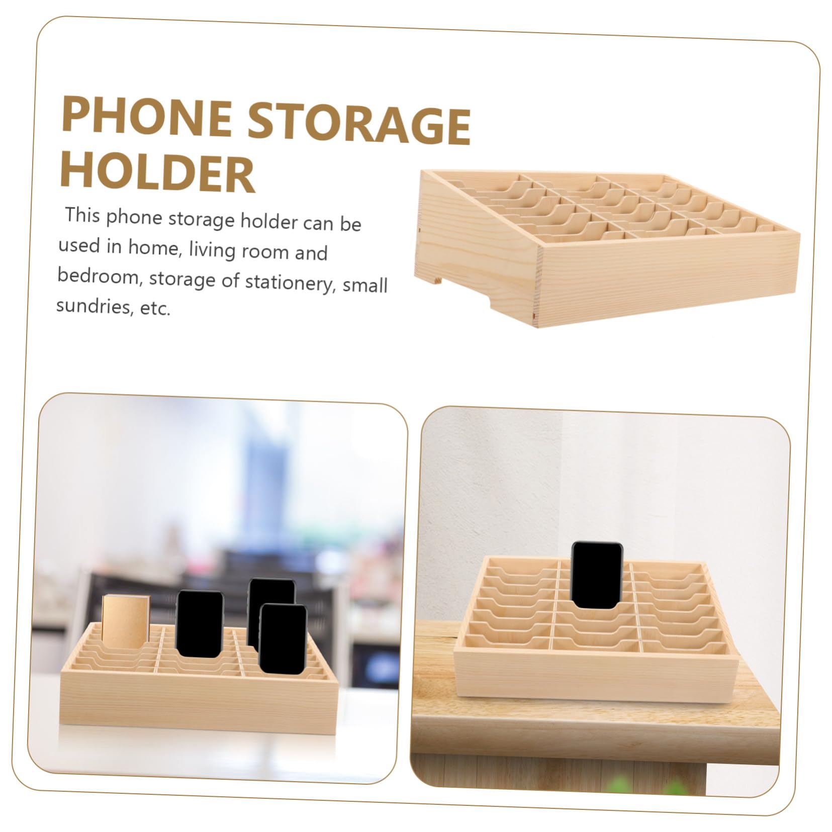 Caja Organizadora de Teléfono de Madera Khaki para Escritorio | Compartimentos Múltiples, para Aulas y Salas de Conferencia, Ordena Útiles y Pequeños Objetos Gran Capacidad
