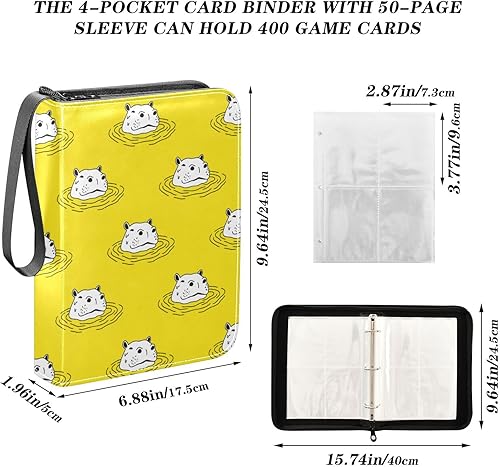 Miniatura 3 de Hippo - Carpeta para tarjetas amarillas, 4 bolsillos, 400 tarjetas, impermeable, con 50 fundas extraíbles, álbumes y tarjetas coleccionables