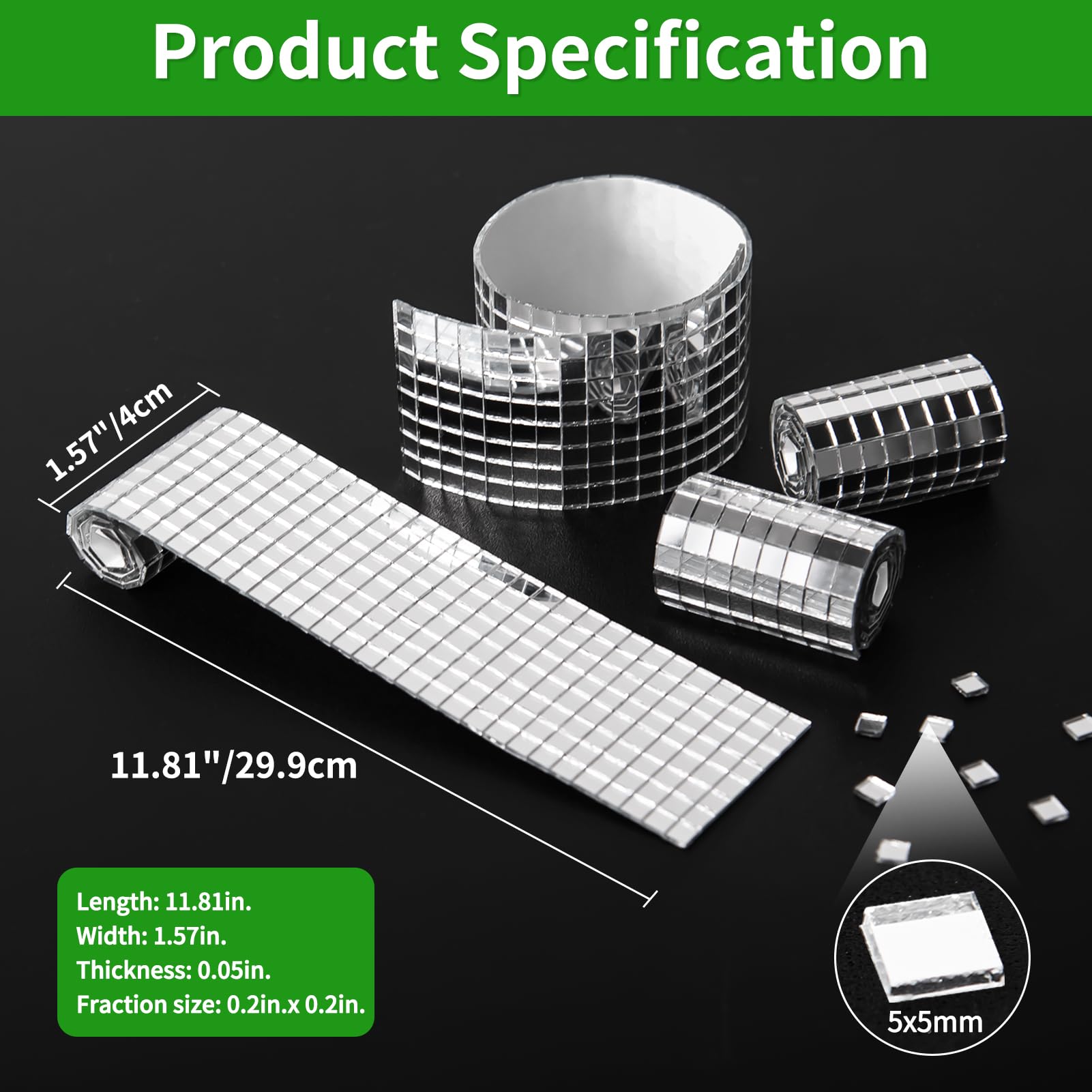 LONGKING 3776 Pezzi Piastrelle a Specchio Autoadesive, Adesivi a Specchio Quadrati, Piastrelle a Mosaico, Decorazione Fai da Te in Vetro, Piastrelle Stile Discoball (Argento)