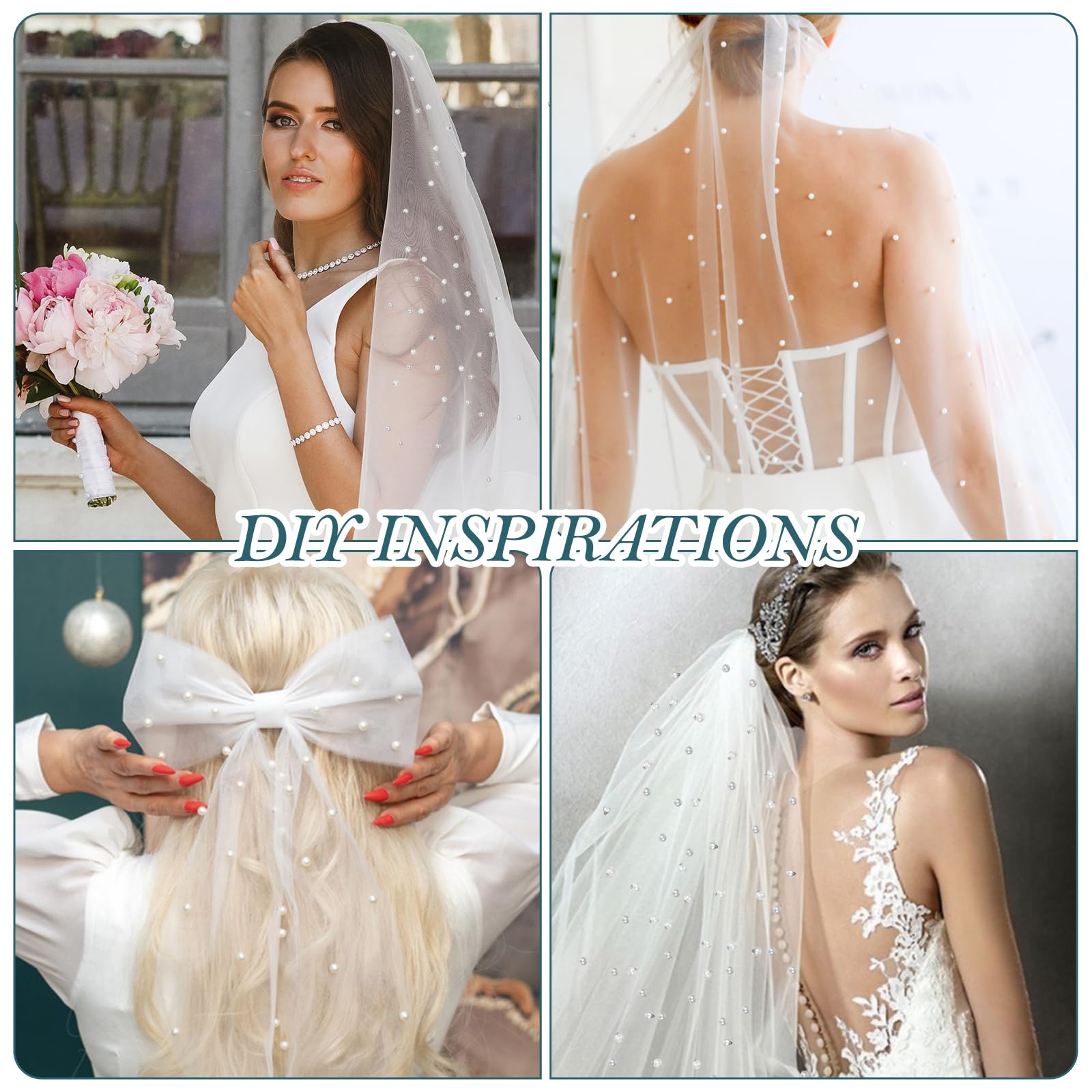 Confezione da 6 runner da tavola in tulle bianco perlato da 3 m, runner da tavola in stile bohémien, rustico, tovaglia per formaggio, romantico, per matrimoni, matrimoni, baby shower, feste di