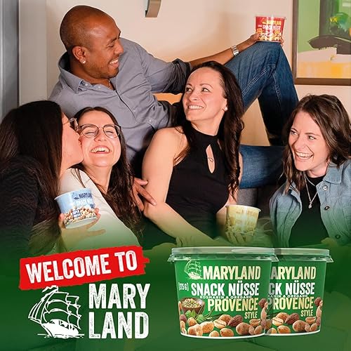 Maryland Snack Nüsse Provence 275g Becher – Mediterran gewürzte Nussmischung mit gerösteten Erdnüssen, Cashewkernen und Mandeln – Würze aus Rosmarin & Oregano (1 x 275g)