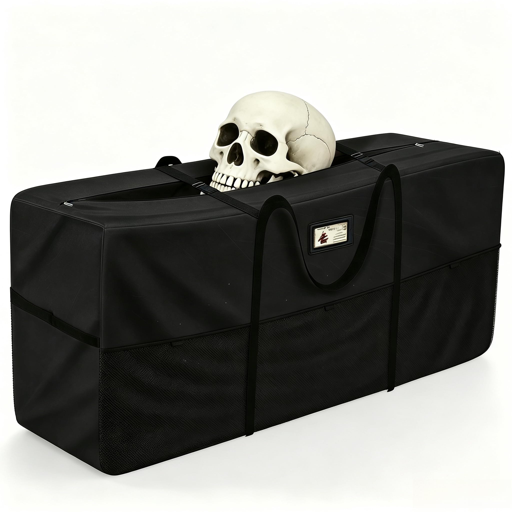 12FT Black Skeleton Storage Bag, Heavy Duty Zipper Tote for Christmas Decor