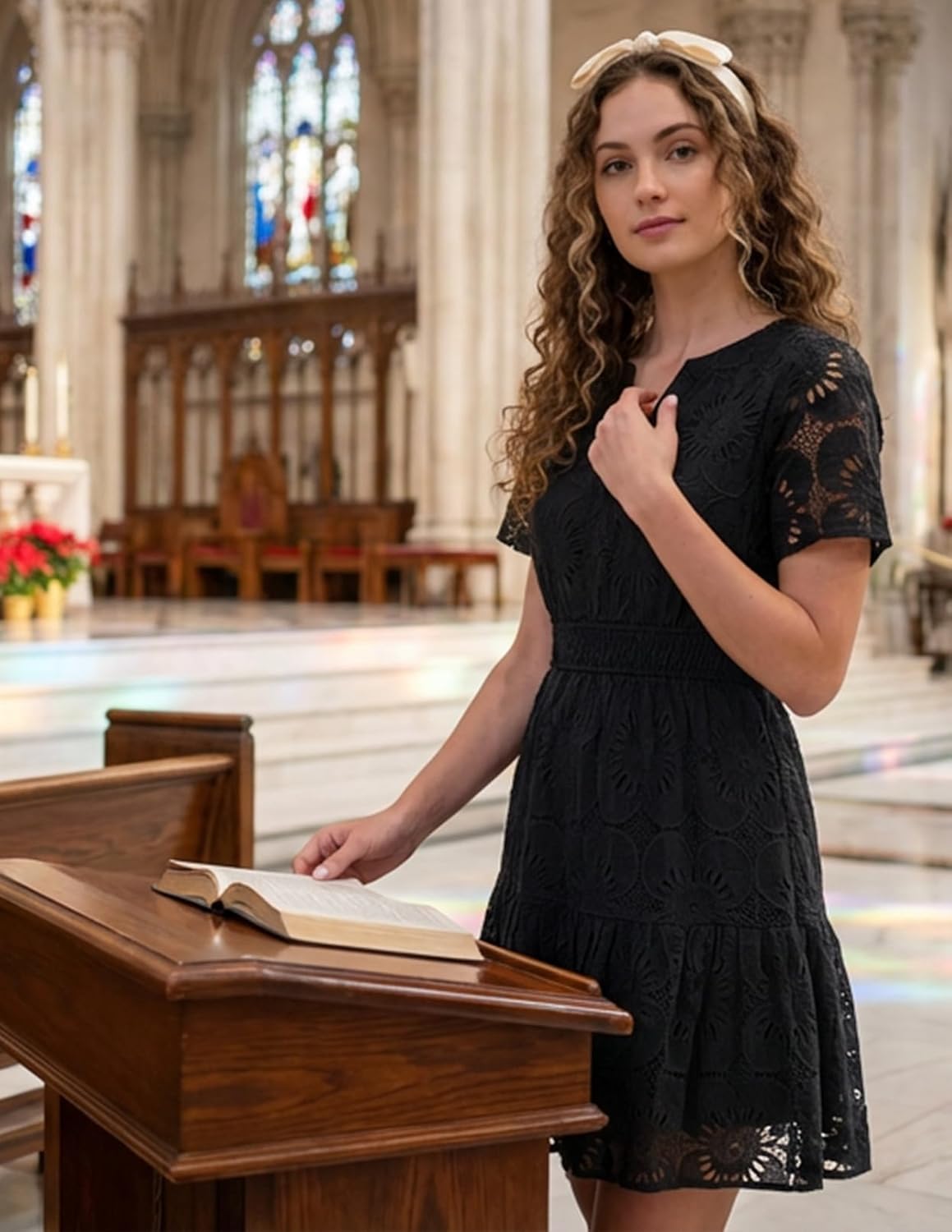 MEROKEETY Women's Spring Summer Lace Boho Dress 2026 Short Sleeve Eyelet Floral Ruffle A Line Vacation Beach Mini Dresses - Image 7