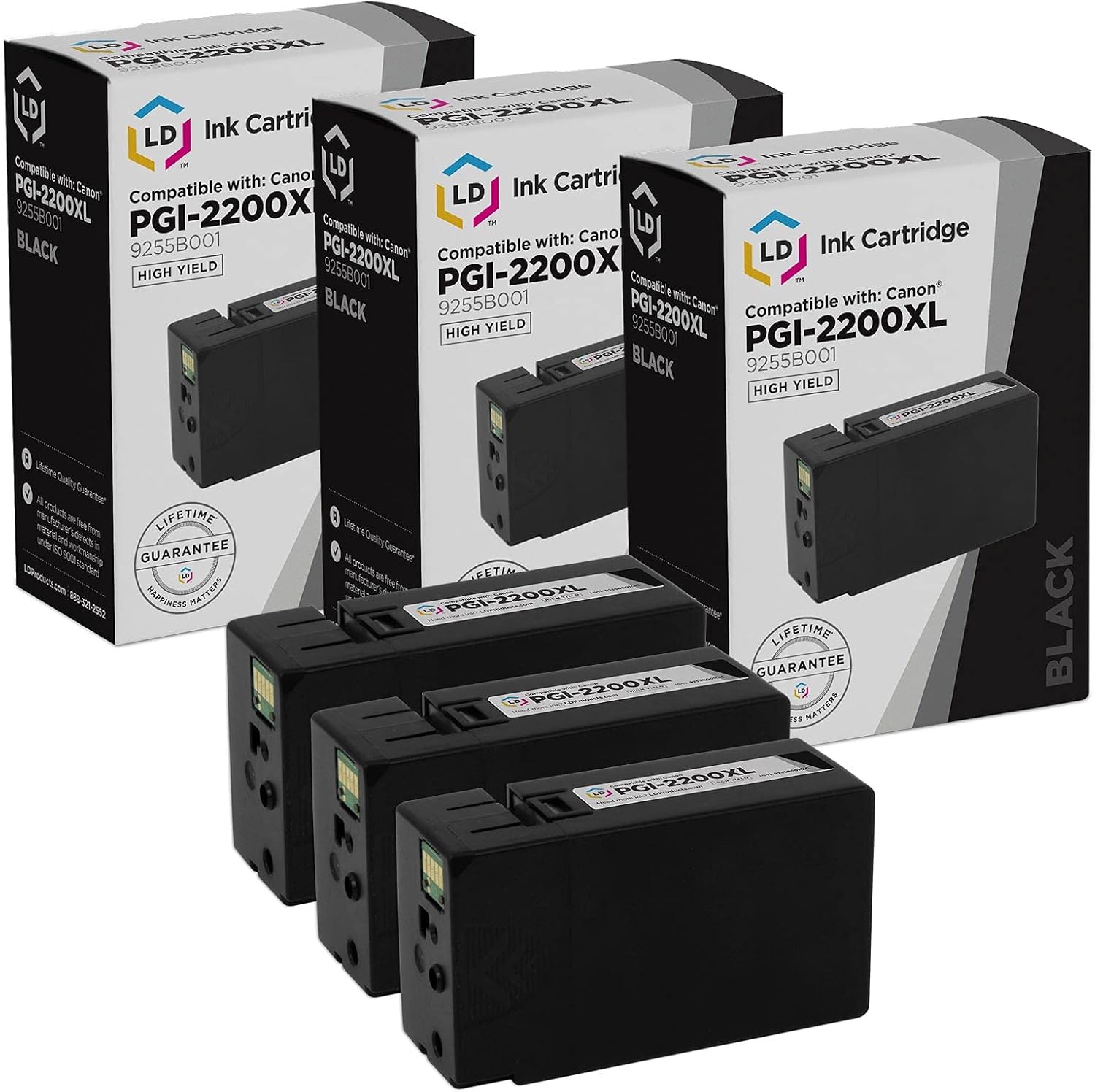 LD Compatible Ink Cartridge Replacement for Canon PGI-2200XL 9255B001 High Yield (Black, 3-Pack) Compatible with Canon MAXIFY MB5320 MB5020 iB4020 iB4120 MB5420 MB5120