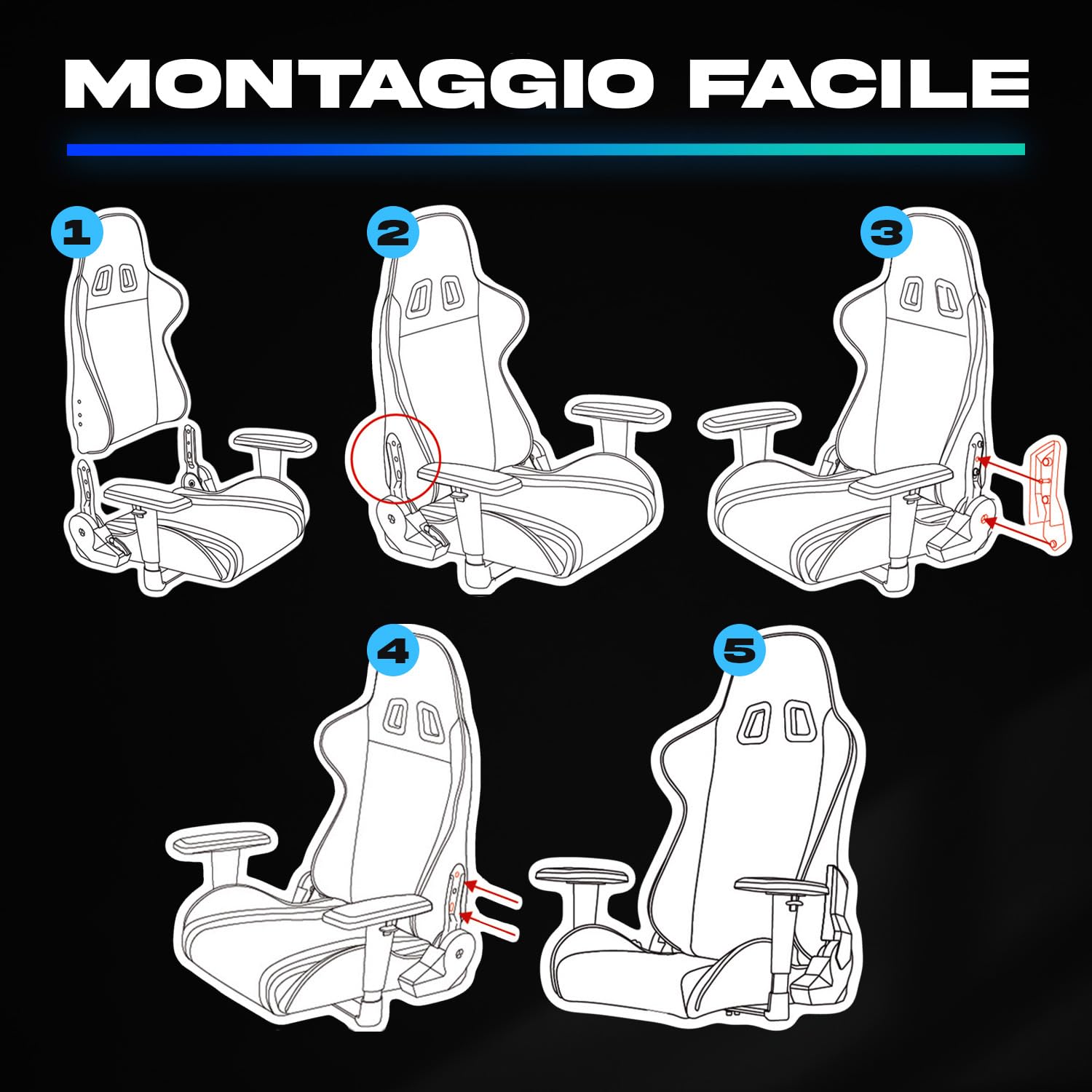 KLIM eSports - Sedia gaming blu di Alta Qualità + Supporto Lombare e Cervicale + Reclinabile + Poltrona Gaming Ergonomica e Regolabile + Pelle Sintetica e Materiali Premium [NUOVA VERSIONE]