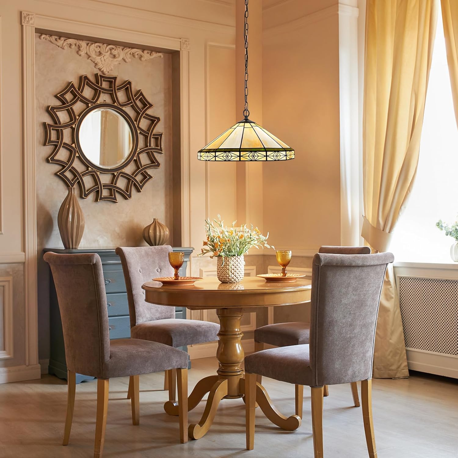 Capulina Tiffany Lamp Stained Glass Pendant Light-2 Light 16 Inches Wide Rustic Mission Cream Tiffany Style Hanging Lamp Decor for Dining Room Kitchen Island Home Farmhouse