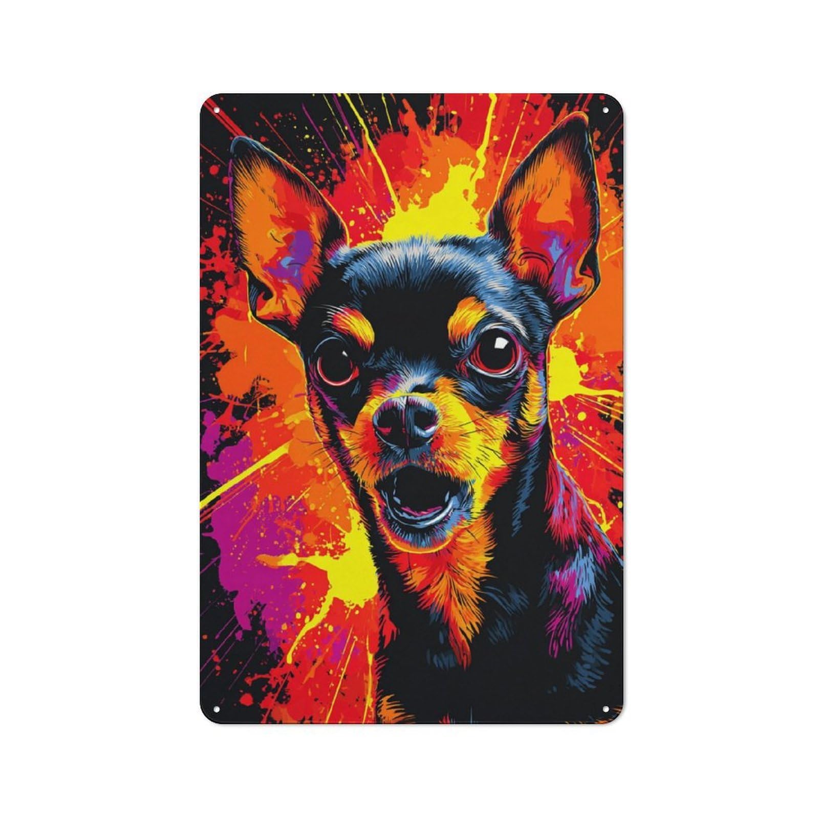 Junmoney Vibrant Pop Art Chihuahua Retro Metal Wall Sign 30X20cm For Café Or Home Bar, For Home Bar Enthusiasts, For Retro Home Interiors