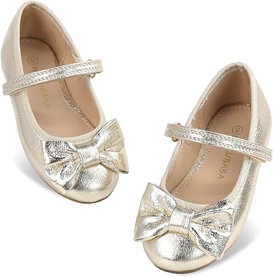Toddler Girls Dress Shoes with Bow Mary Jane Ballet Flats for Flower Girl Wedding Party Toddler Little Kids