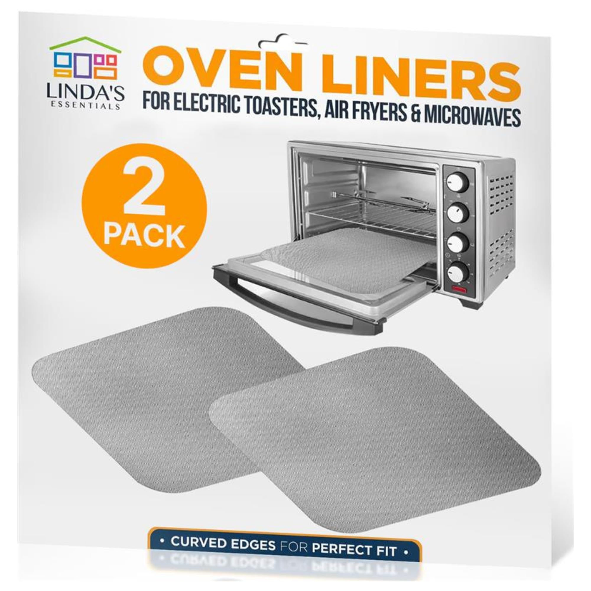 Toaster Oven Liners for Bottom of Oven (2 Pack) Reusable Non-Stick Heat Resistant Toaster Liners, Compatible with Ninja, Cuisinart, Emeril Lagasse &amp; More, Toaster Mat, 12"x12" (Silver)