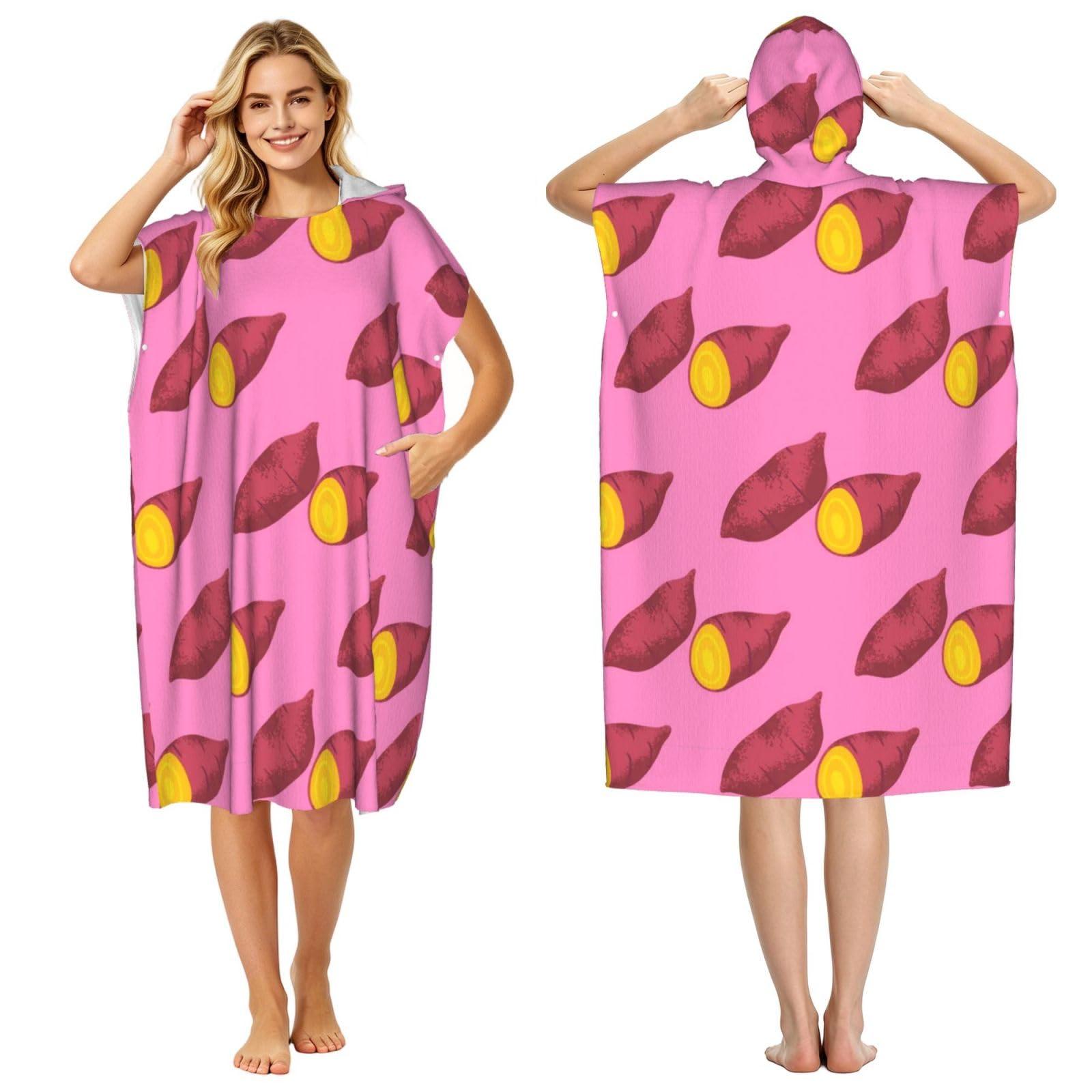 Poadnly Sweet Potato Pattern, Adult Hooded Beach Towel 90 x 110 cm,Changing Bath Robe, Surf Poncho Towel For Women Men