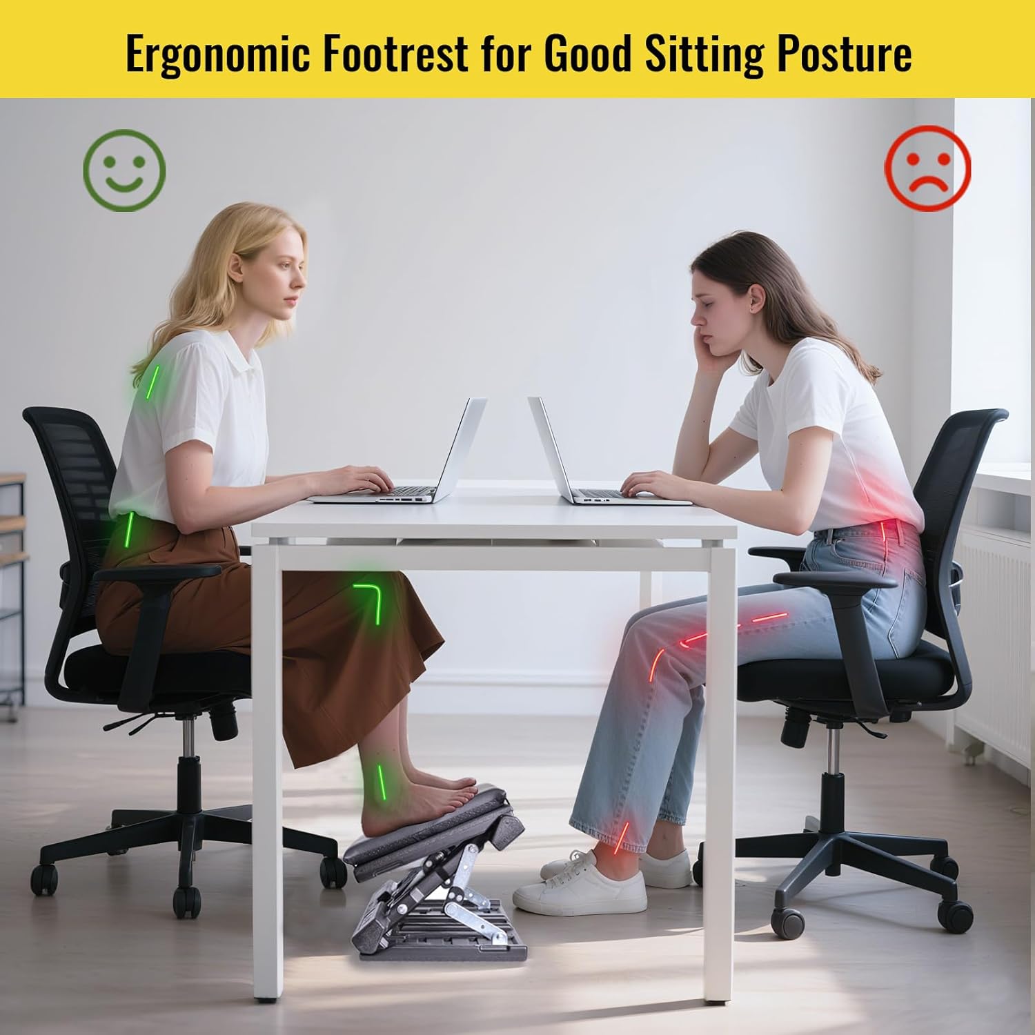 Foot Rest for Under Desk at Work Enlarged, Ergonomic Footrest with Adjustable Height and Angle, Foldable Foot Stool with Removable Pad Massage Beads for Office Gaming Chair Black