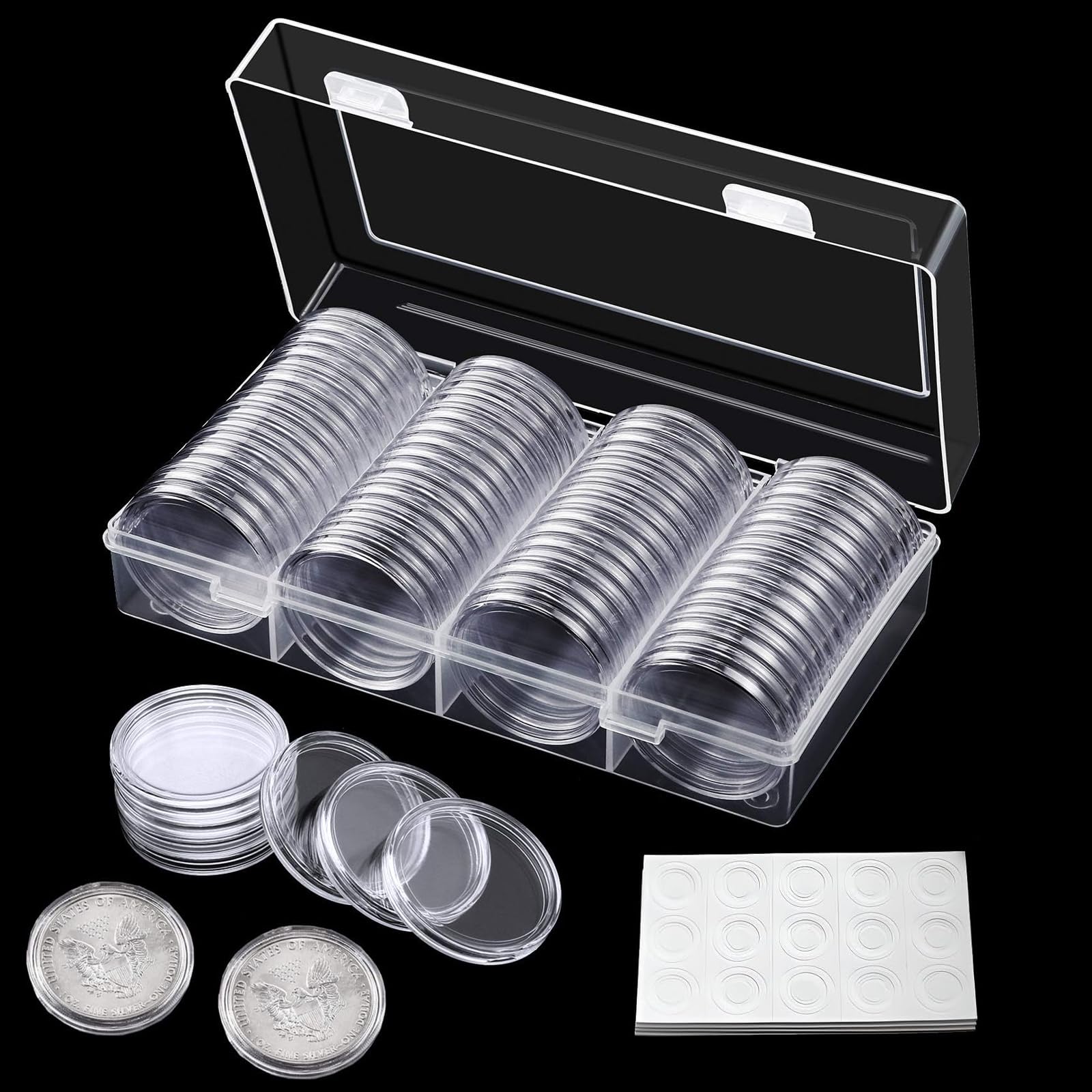 Coin Holder, Pack of 60 41 mm Coin Storage Box, Clear Coin Capsules with Storage Box, Coin Holder Case Seal Coin Holder with 5 Sizes, Soft Foam Rings Protect-image-39