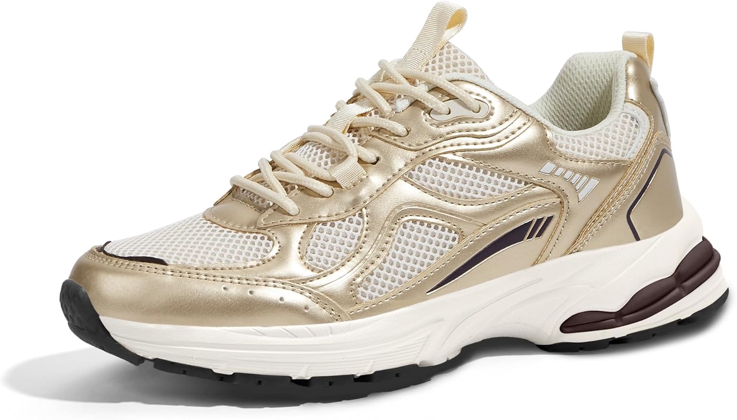 (Size:7)LUCKY STEP Women's Platform Chunky Fashion Sneakers Mesh Casual Running Tennis Workout Sport Work Trendy Athletic Walking Shoes 8 Gold/Beige