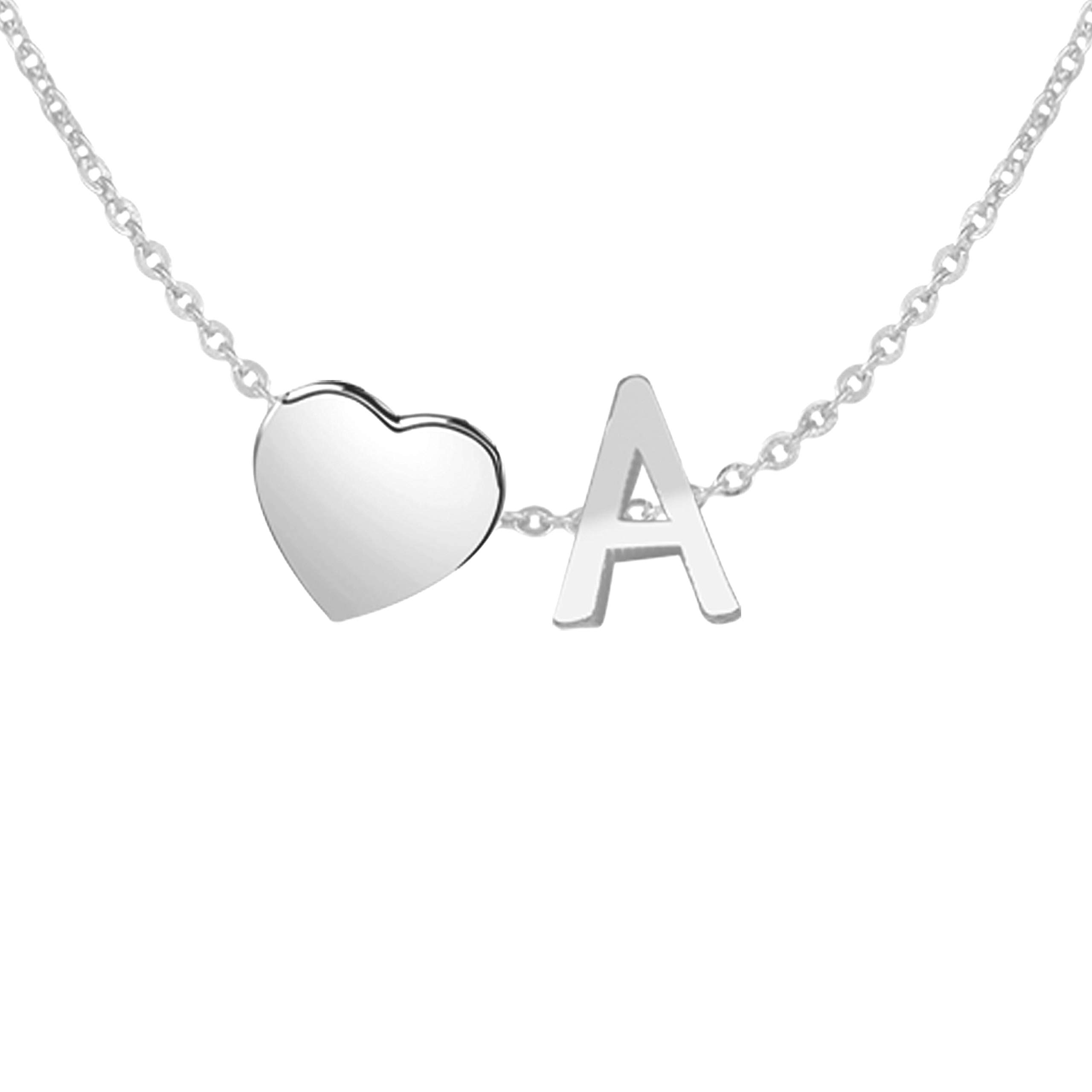 Lovely Alphabet 'A' & Tiny Heart Locket Chain Double Pendant Initial Letter n Cute Heart Chain Necklace for girls women men boys girlfriend Jewellery Silver-plated Brass Pendant-image-33