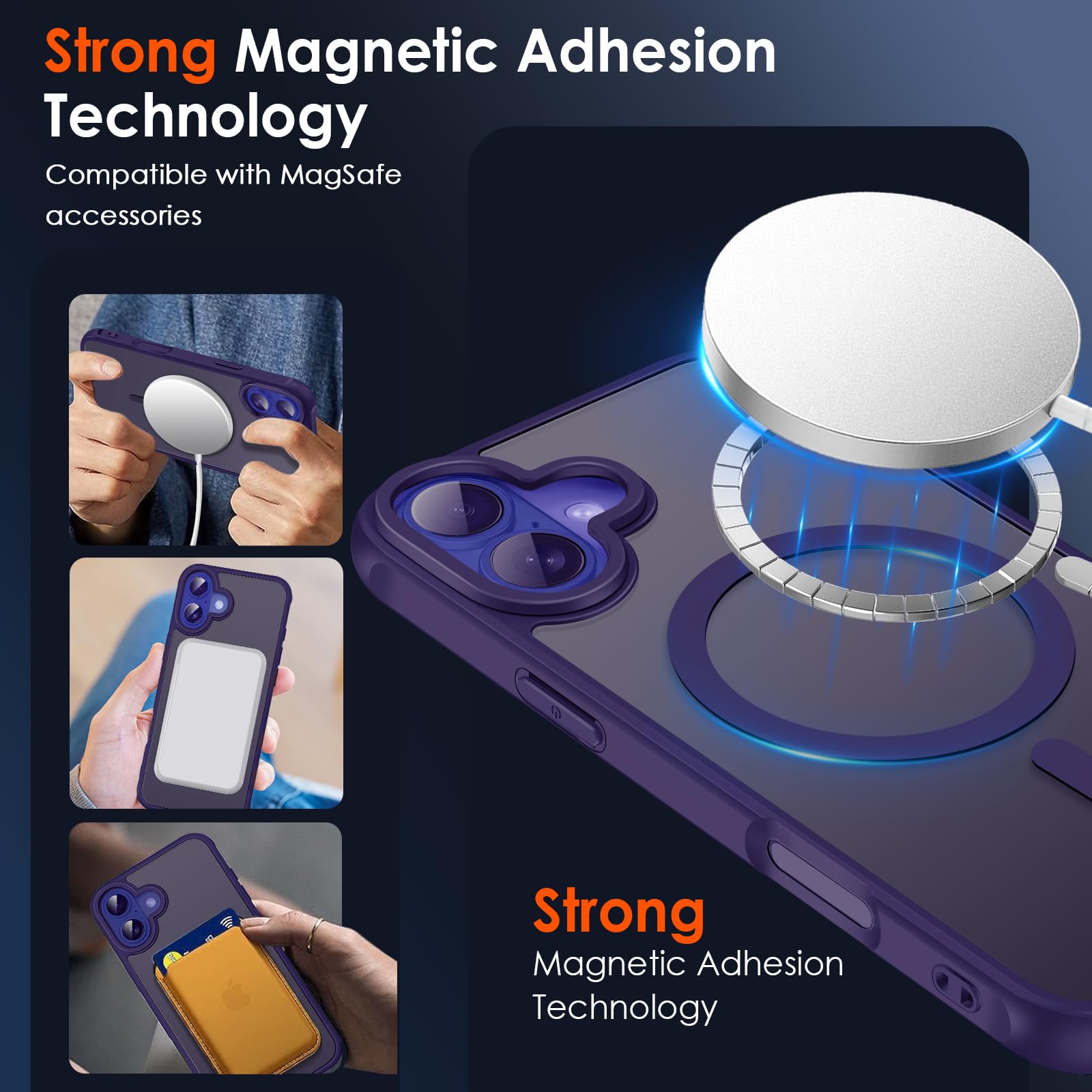 iVoler Cover Magnetica per iPhone 16 Plus, [Compatibile con MagSafe] [Protezione Antiurto di Grado Militare] Custodia Traslucida Opaca Posteriore Sottile Silicone Protettiva Case（Viola）