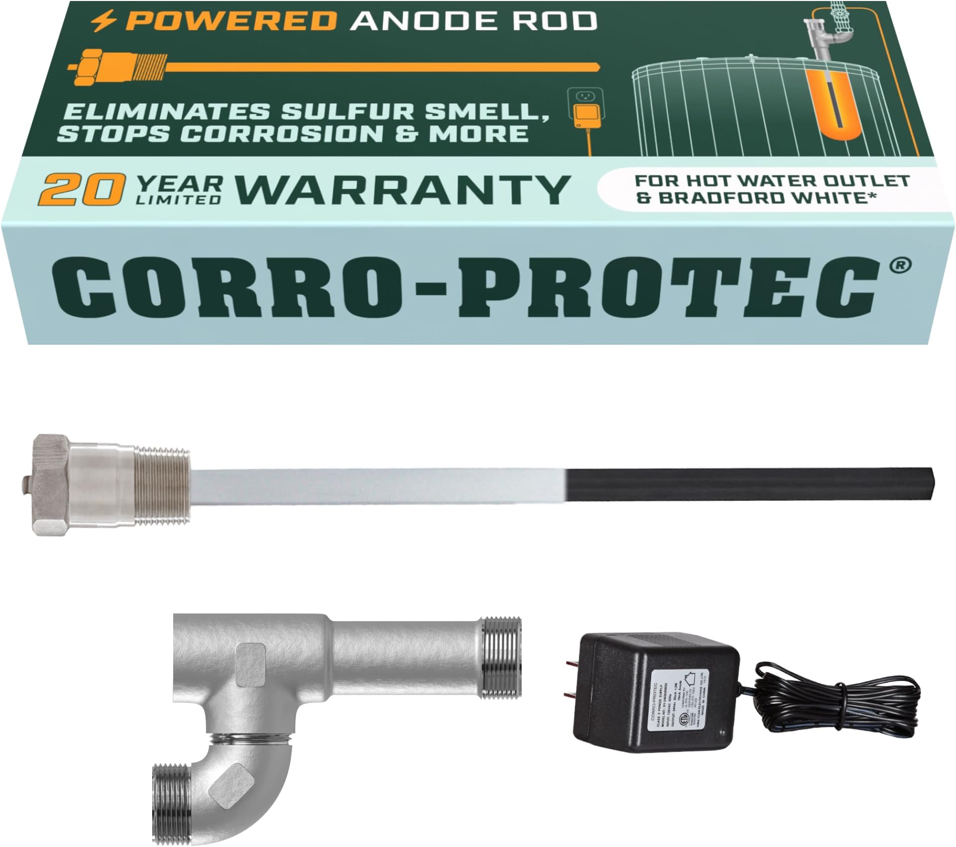 Corro-Protec CP-R Water Heater Powered Titanium Anode Rod (For water heaters with integrated anode rods)- Eliminate Odor (Sulfur/rotten egg smell), Corrosion and Reduce Limescale