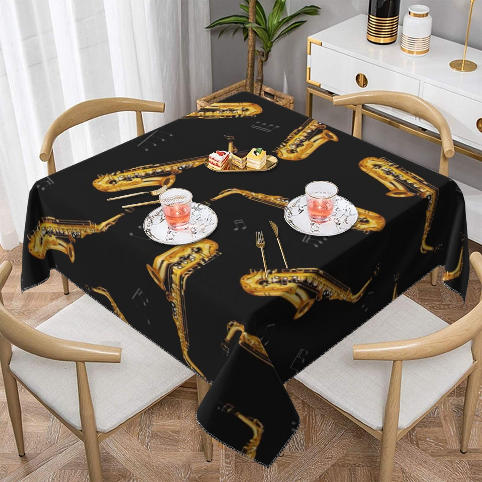 HDTVTV Saxophone And Music, Tablecloth, Waterproof Dust-Proof Tabletop Wrinkle Resistant Table Cover - 55 Inch