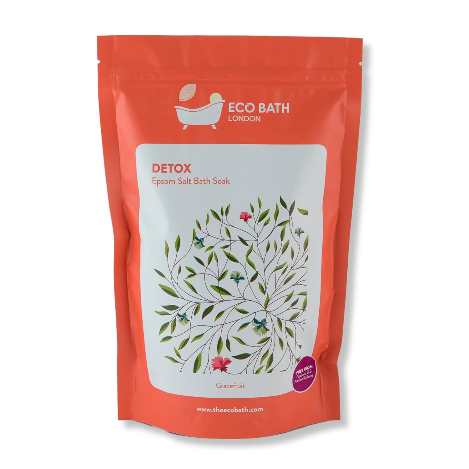 Detox Epsom Salt Bath Soak – Pouch – Made in UK | Magnesium Bath Salts with Grapefruit Essential Oil | Epsom Salts for Detox & Skin Care – 2.2 LB (1kg)