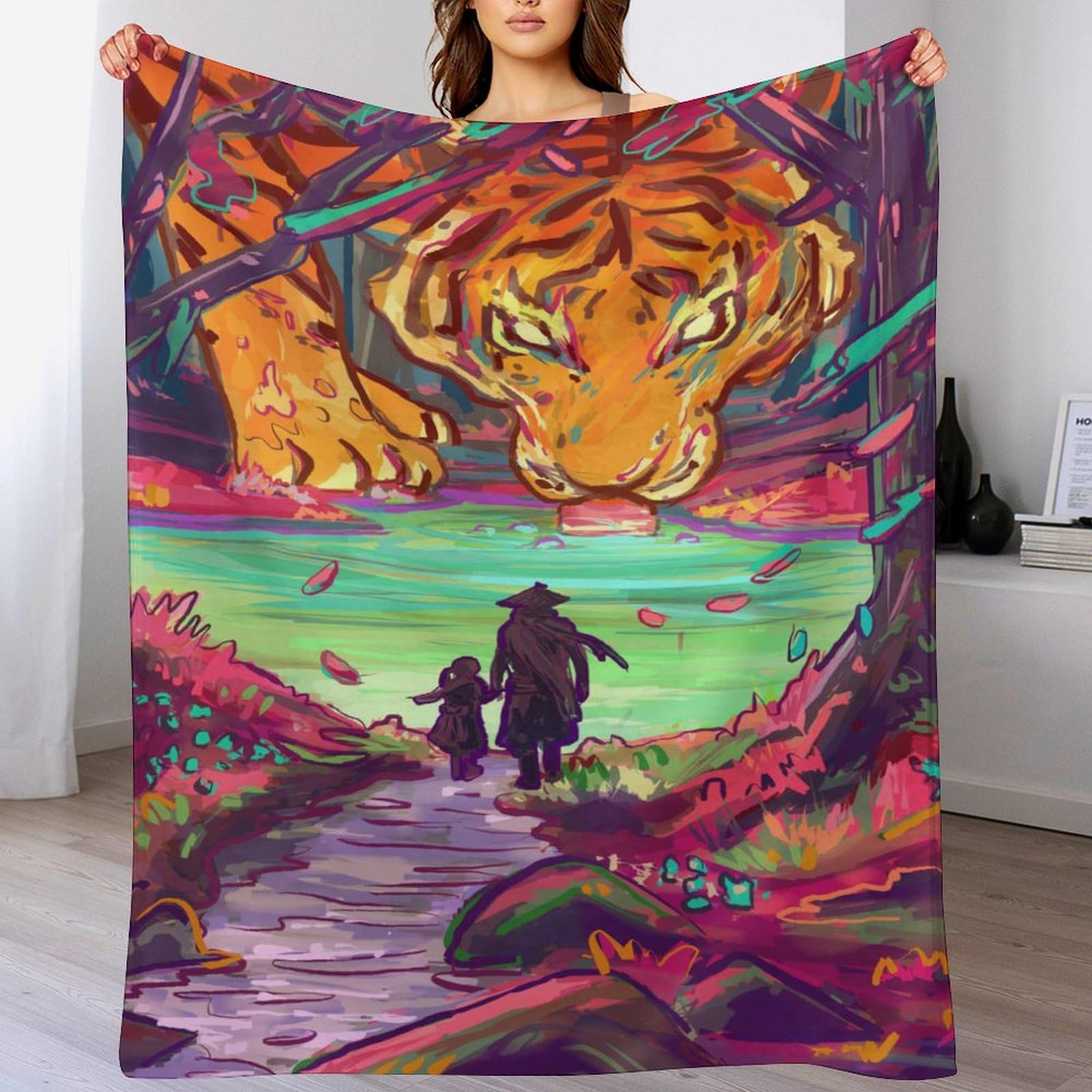 Manta de tigre neón para sofá y cama franela suave decorativa 140x180 cm