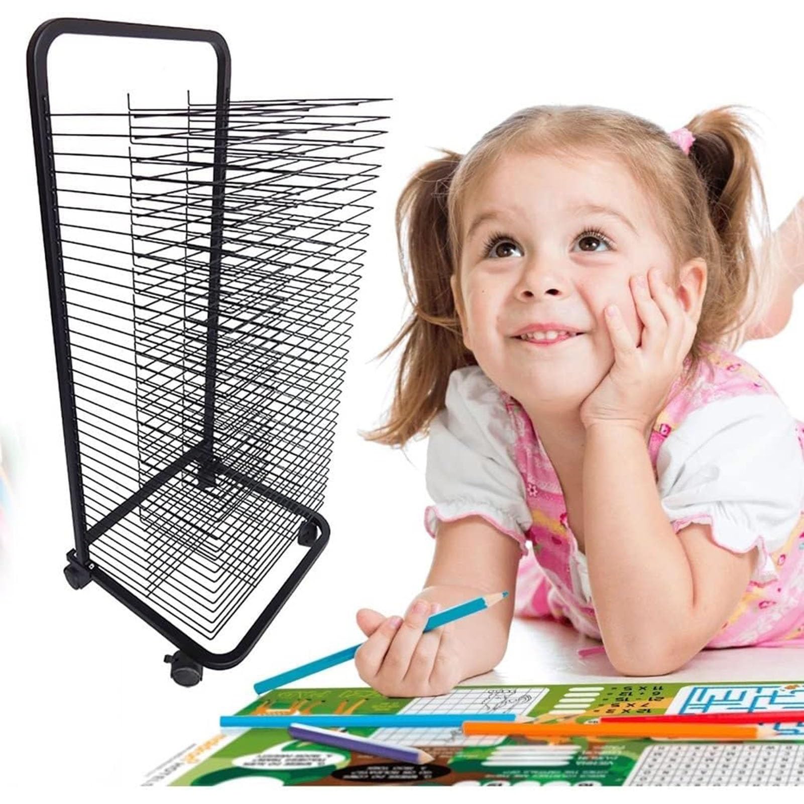JYHHGDS Mobile Art Drying Rack for Classroom Paint Drying Rack Art 25/35 Shelves Metal Artwork Storage Display Rack Art Drying Rack with Wheels for Classroom Painting Crafts-25-layer
