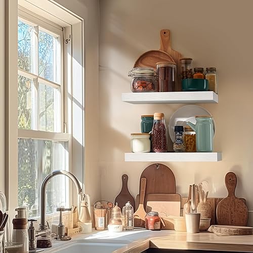 Miniatura 7 de Amada HOMEFURNISHING Estantes flotantes montados en la pared, estantes de pared de 15 x 7 pulgadas para baño, dormitorio, sala de estar, estantes