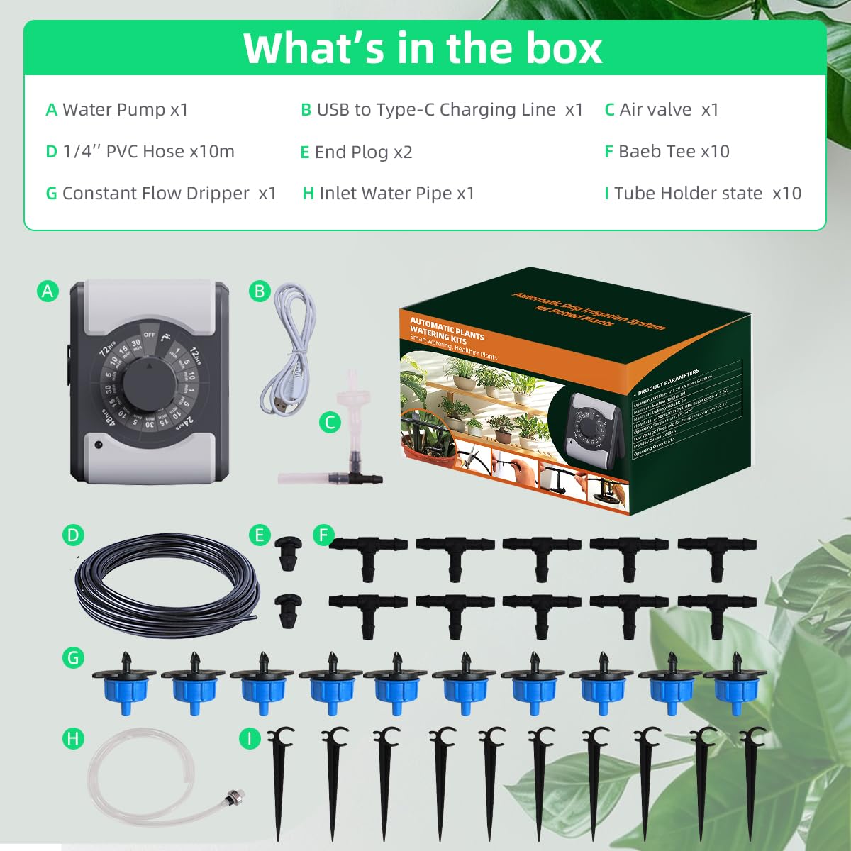 Automatisches Bewässerungssystem für 10 Zimmerpflanzen, DIY Tropfbewässerung Kit mit Einstellbarer Wassermenge, Selbstbewässerungssystem für Urlaub, Garten, Balkon, Gewächshaus