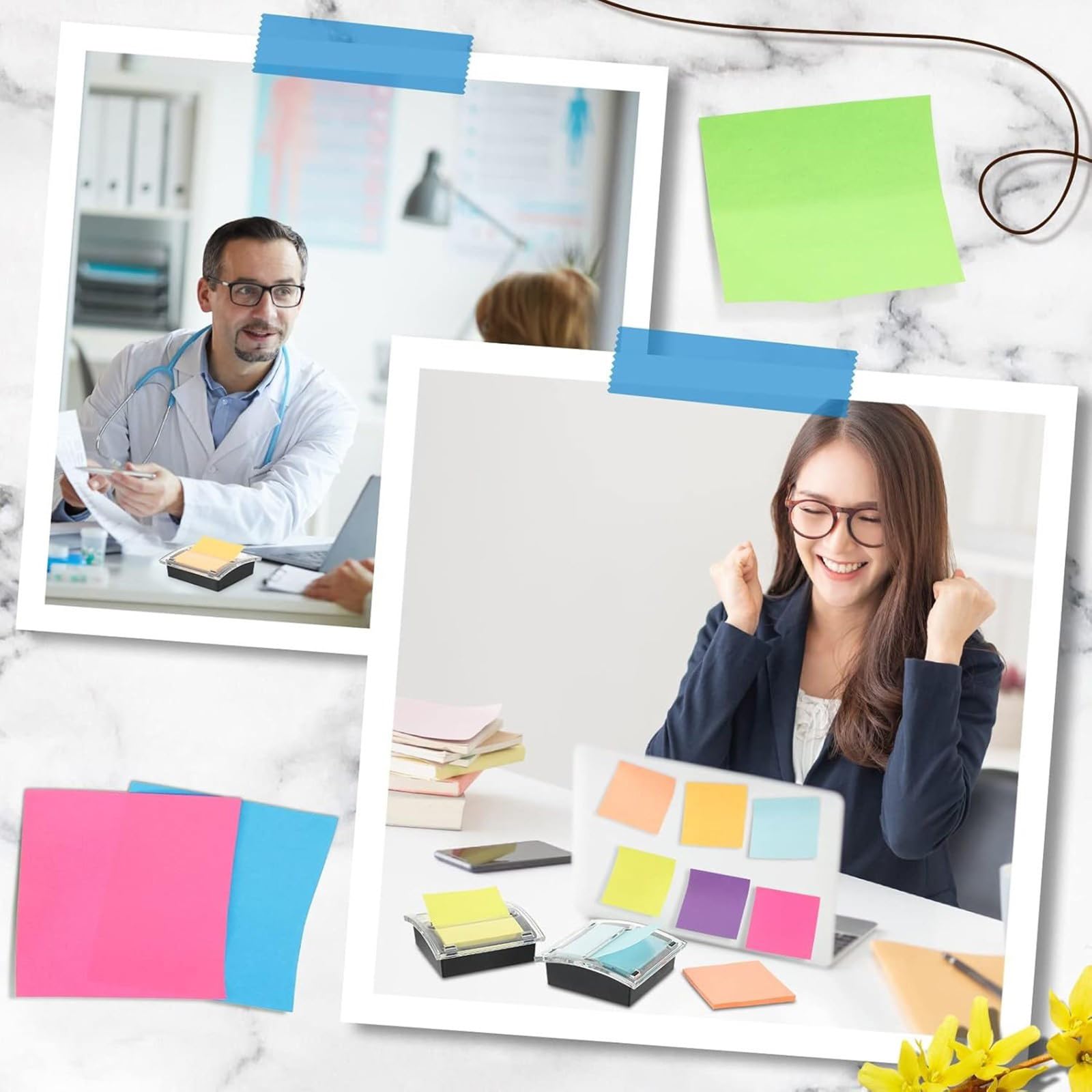 3 transparente Notizhalter, inklusive 1200 Blatt, bunte Notizen, perfekt für die Bürodekoration, Schreibtisch Notizspender