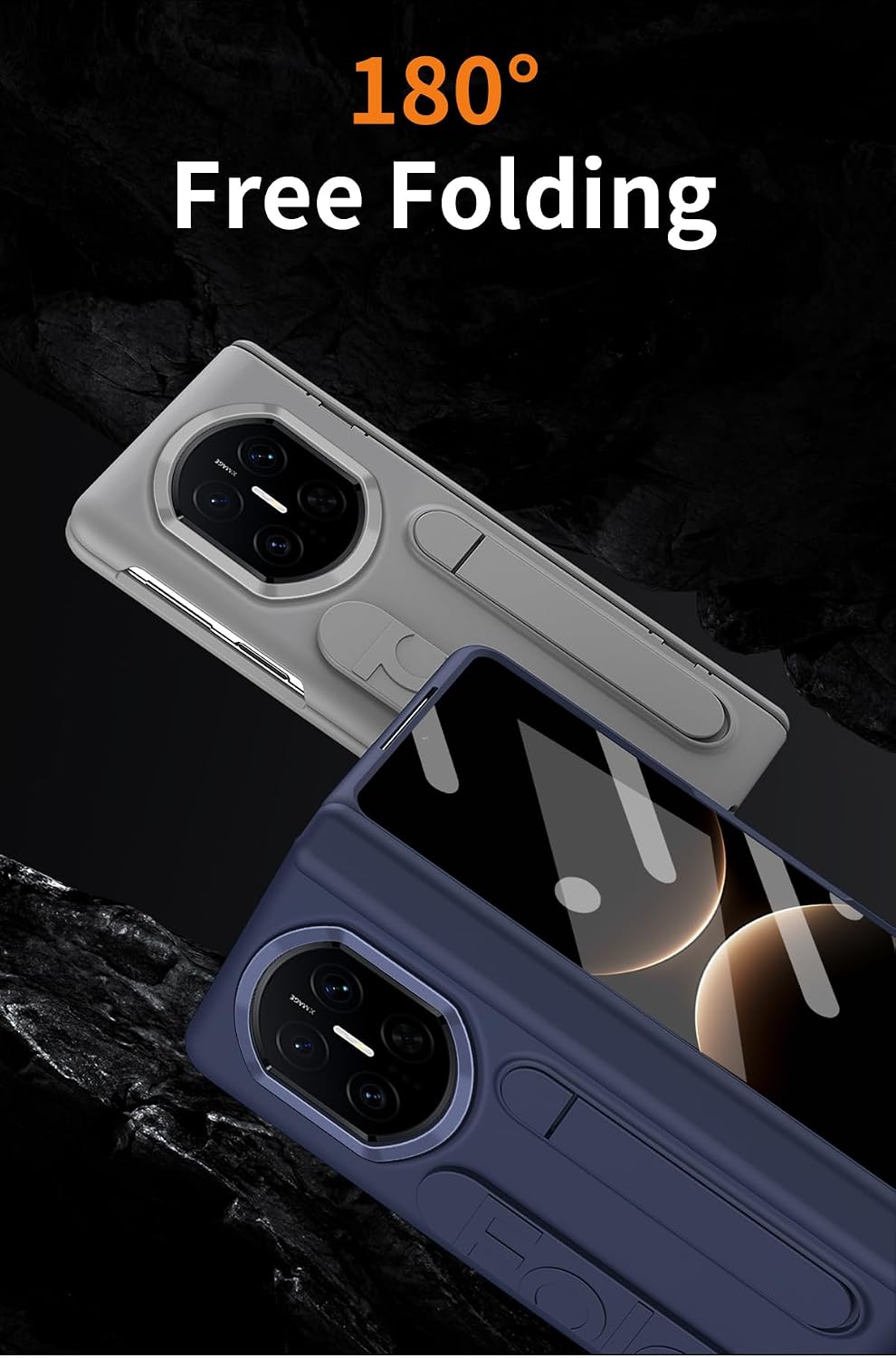 Compatible with Huawei Mate X7 Case with Built-in Screen Protector & Hidden Kickstand, Hinge Protective Case Full-Body Shockproof Protective Phone Case Compatible with Huawei Mate X7(Black)
