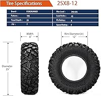 Vista 3 de FORERUNNER - Neumáticos ATV 25x8-12, todo terreno, 6PR 25x8x12, ATV, UTV, Trail Mud Sand Off-Road (paquete de 2, sin cámara)