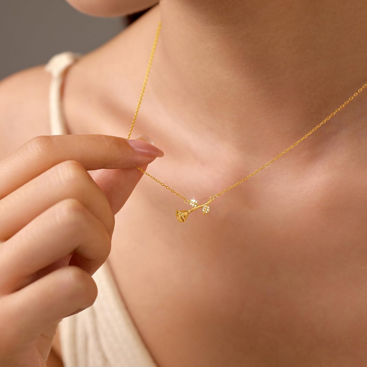 925 Sterling Silver Rose Flower Pendant Necklace for Women,14K Gold Plated Cubic Zirconia Rose Flower Necklaces for Mother Daughter Dainty Floral Chain Choker Necklace Jewelry Gift for Valentine's Day - Image 4