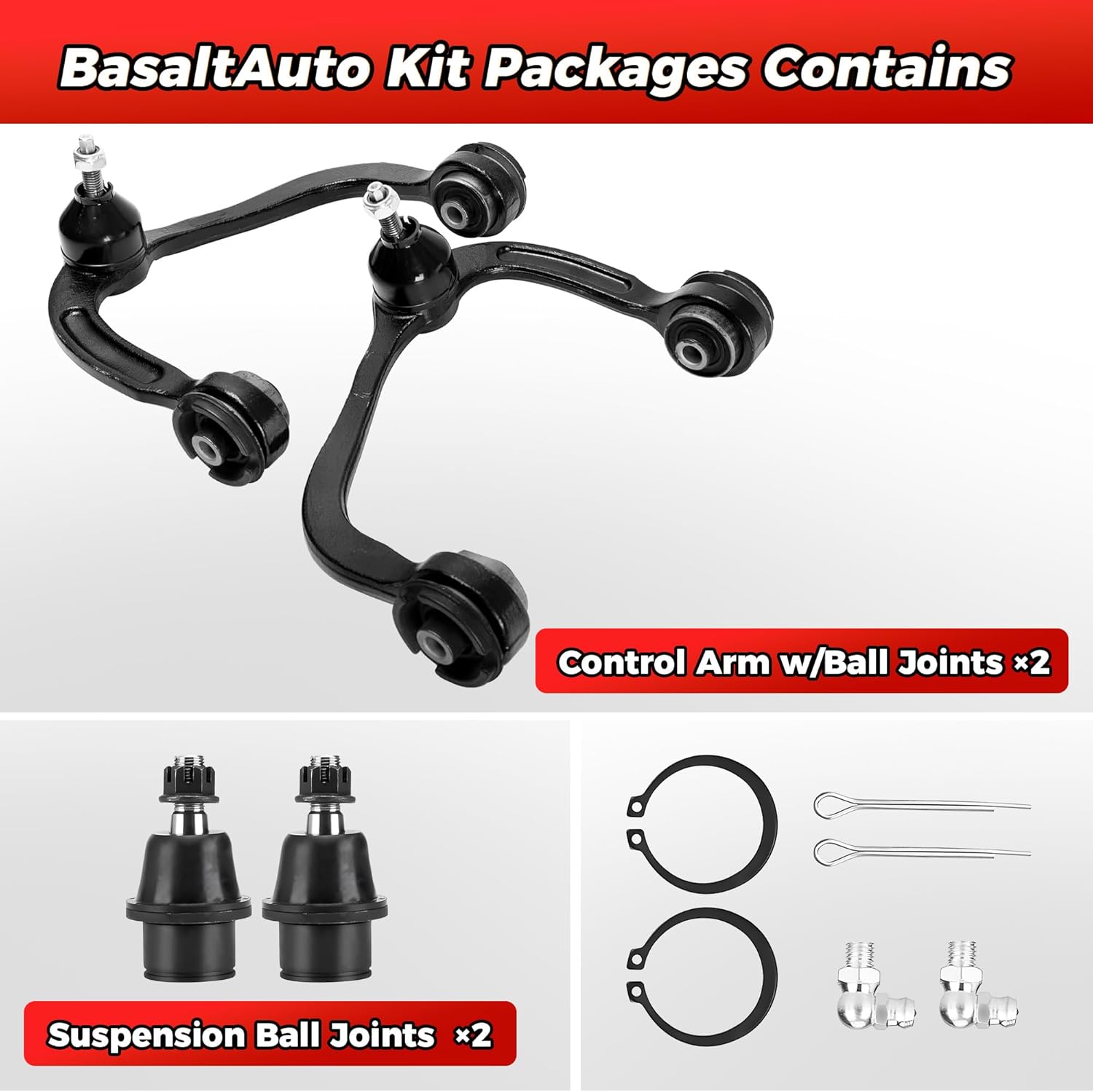 4Pcs K80306 K80308 K80149 Front Upper Control Arm W/Lower Ball Joints Compatible for 2004-2008 for Ford F150, Compatible for 2006-2008 for Lincoln Mark LT