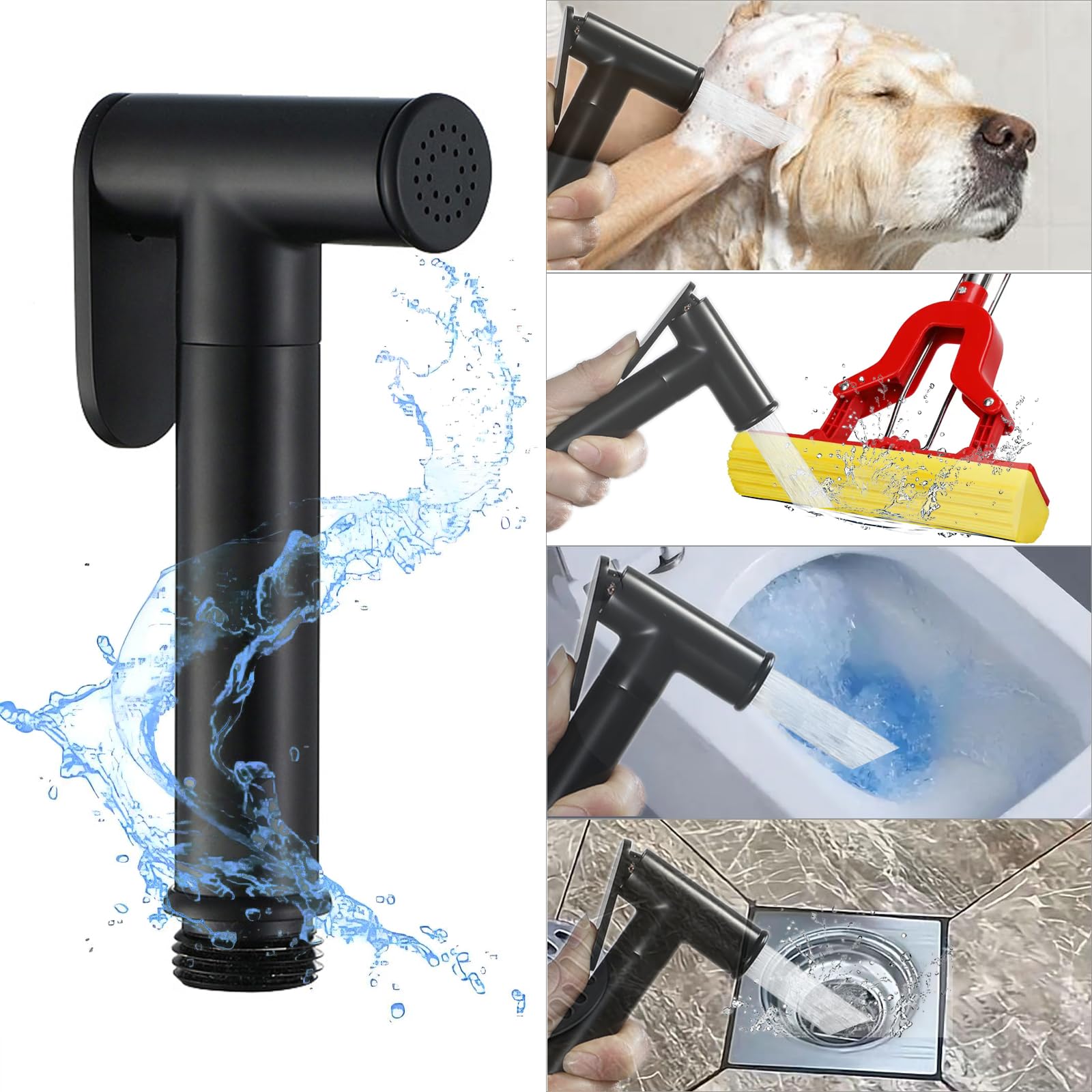 Negro Kit de Rociador de Mano para Inodoro, Agua Fría Rociador de Bidé de Mano en Pared Latón Pulverizador de Bidé de Mano con 1.5M Manguera y Soporte, para Higienico Personal, Duchas, Inodoro