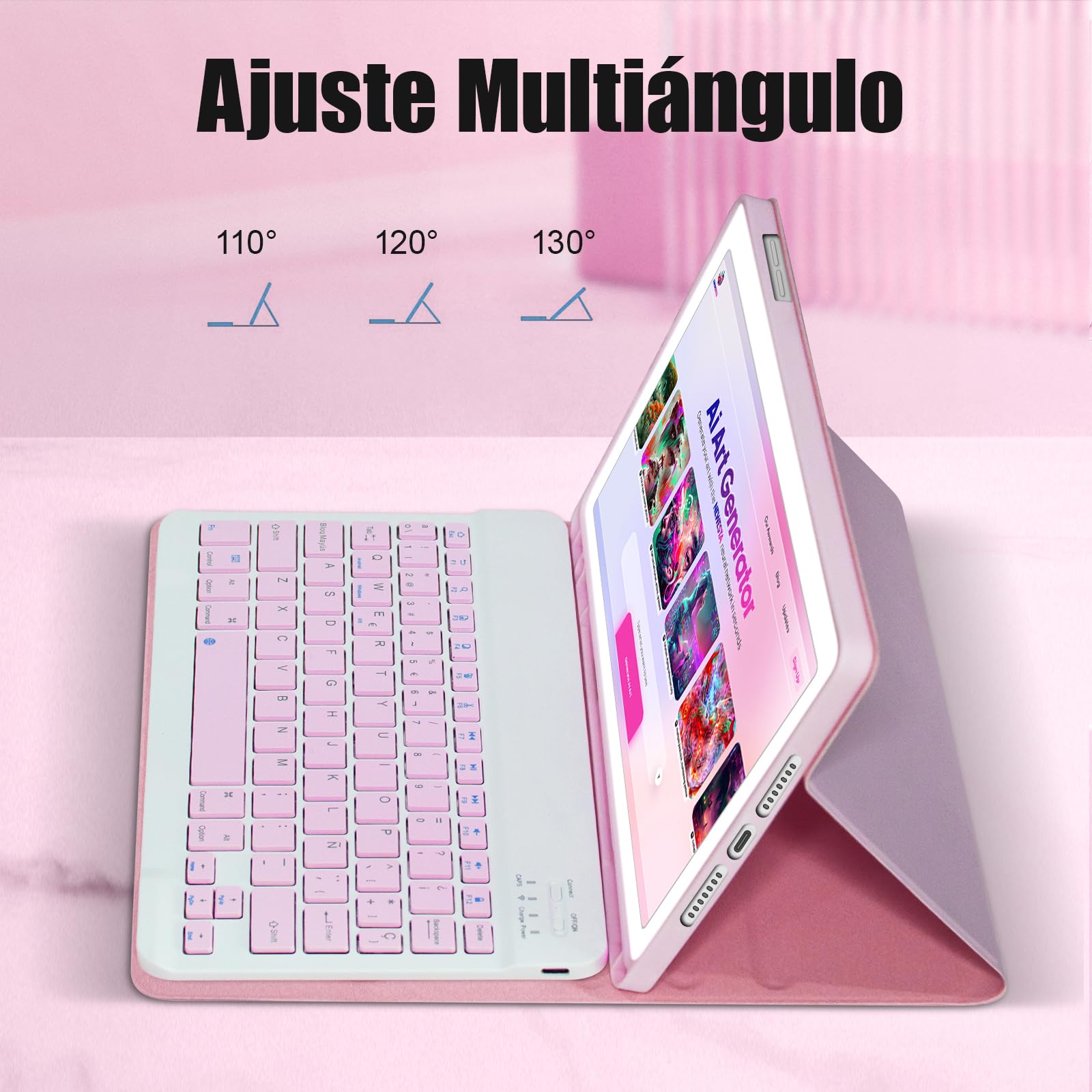 Funda Teclado para iPad 9ª Gen 2021/8ª Gen 2020/7ª Gen 2019/ Air 3 / Pro 10.5, Soporte para Lápiz y Teclados Recargable, [Español] Magnético Desmontable Bluetooth Teclado (Rosa)