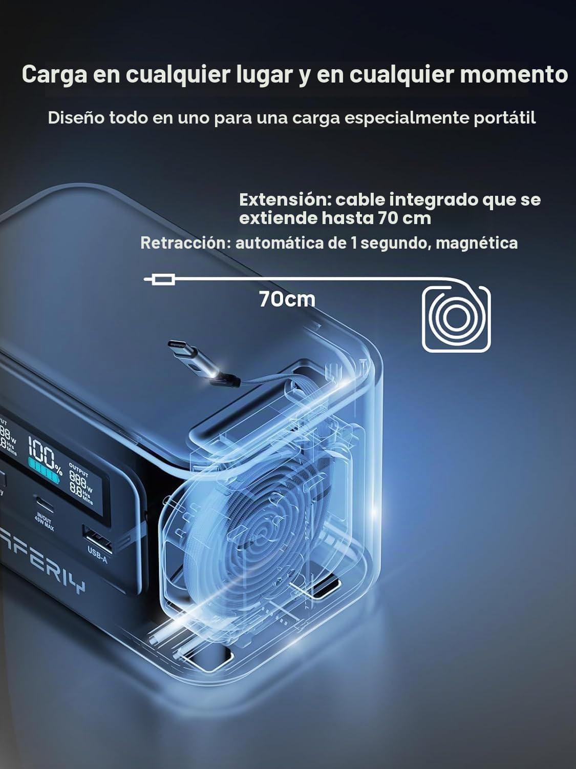 AFERIY 145W Estación De EnergíA PortáTil, BateríA Lifepo4 De 99,2 Wh/31000 mAh, 3 Puertos, ProteccióN De Seguridad 6 En 1, Generador Solar De 100 W para Viajes, Acampadas Y Emergencias | Compacto, sostener en una mano, carga rápida Dual USB-C PD3.0, prote