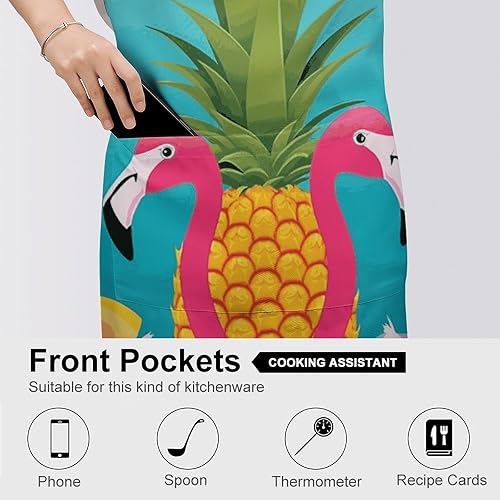 Miniatura 5 de MUSM Apron for Adults - 27.6 X 31.5 Inch, Heavy-Duty Polyester Aprons with Two Large Pockets, Waterproof Pineapple Flamingo Kitchen Apron for