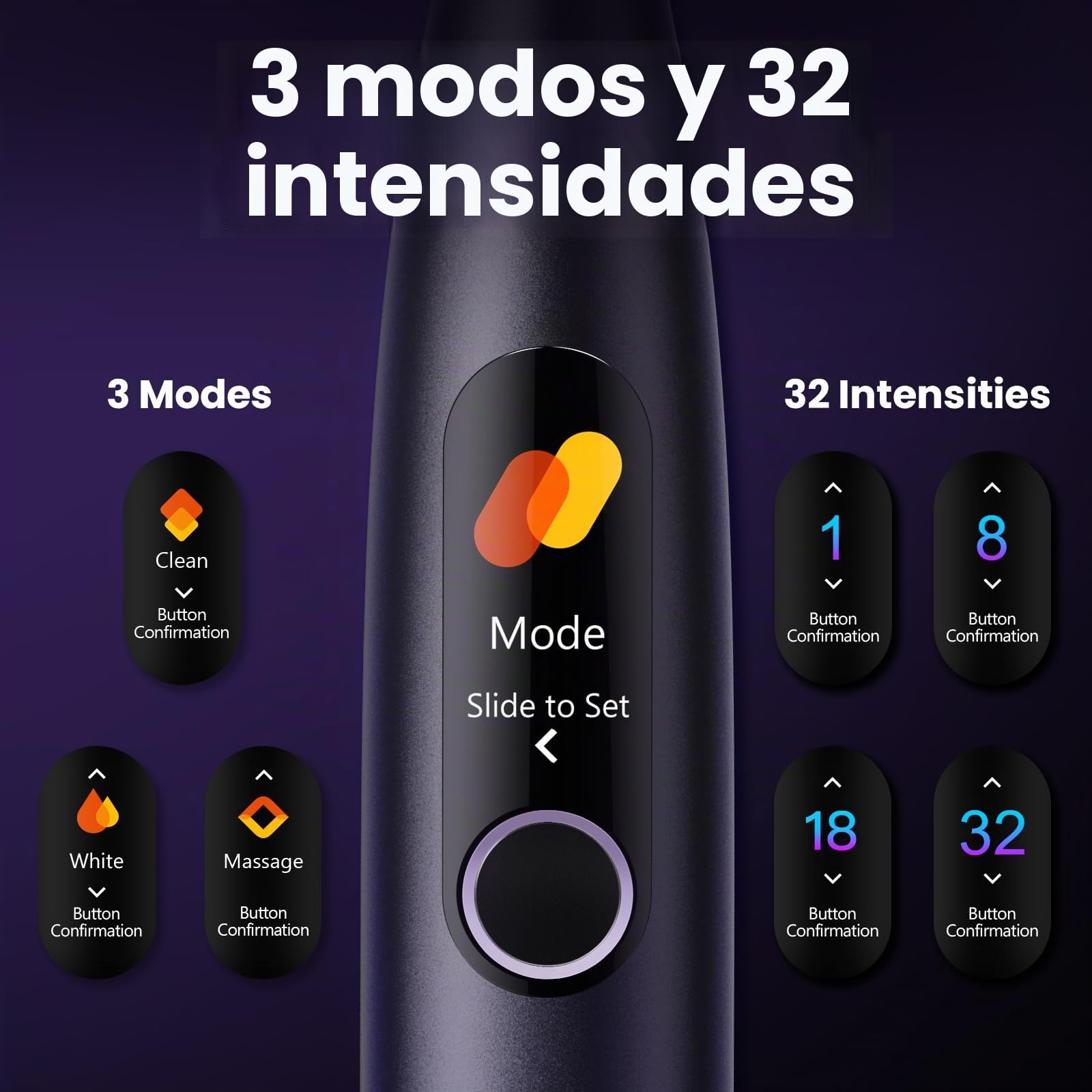 Oclean Cepillo de dientes eléctrico X Pro, Pantalla táctil inteligente, 84,000 Movimientos por minuto, 32 Niveles de intensidad, 3 Modos, Cargador 2 en 1, Sensor de presión, IPX7, Morado Oscuro