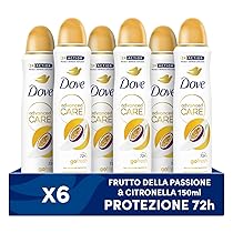 Dove Deodorante Spray Advanced Care Go Fresh Passion Fruit, con Formula Idratante e Delicata sulla Pelle, Senza Alcol, Pelle Asciutta Fino a 72 Ore, Deodorante Uomo e Donna, 6 Pezzi da 150ml