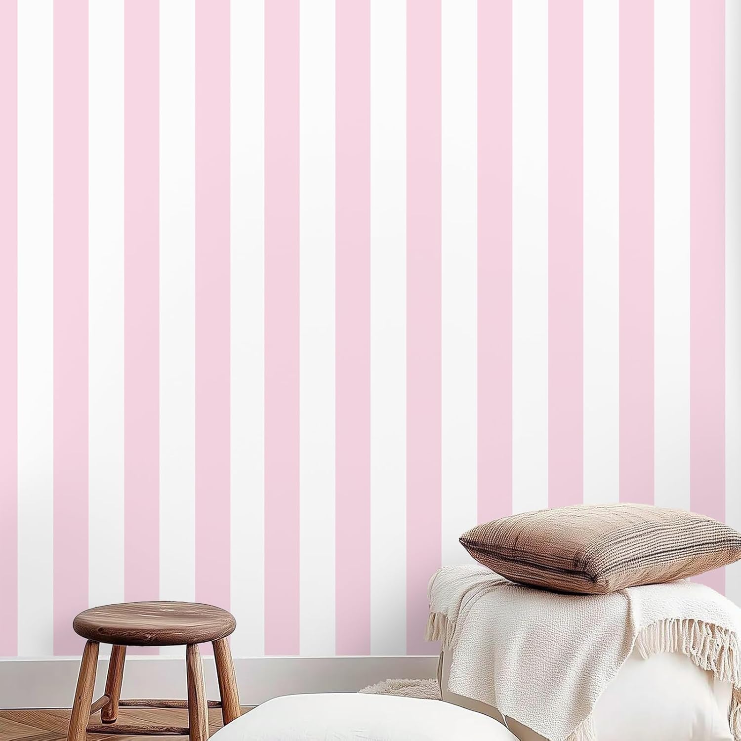 Cohoo Home Pink Striped Peel and Stick Wallpaper Pink and White Stripe Contact Paper for Cabinets Modern Stripes Self-Adhesive Removable Wall Paper Cute Girls Bedroom Nursery Decor Vinyl 17.7”×393”