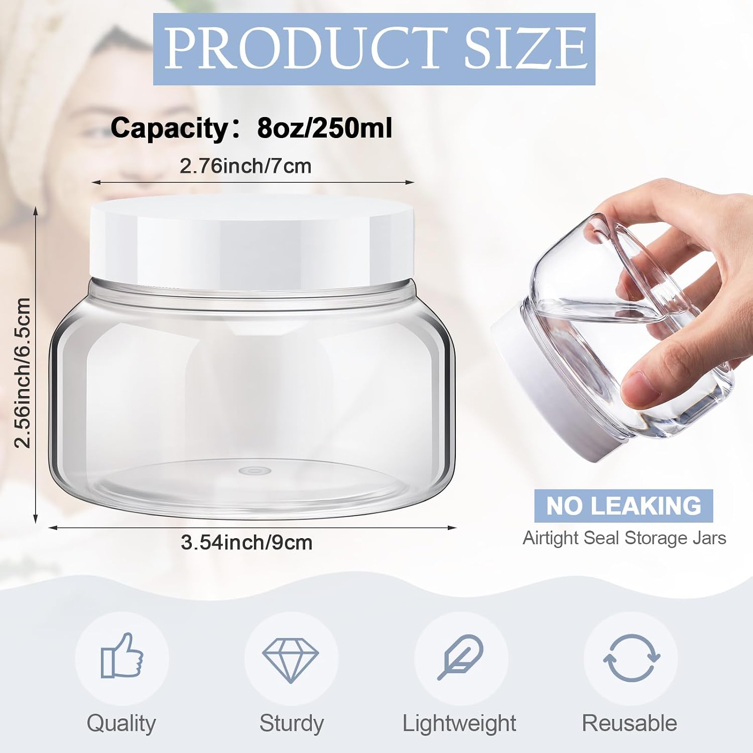 Mumufy Round Plastic Containers Plastic Jars with Lids Empty Travel Containers for Creams Refillable Cosmetic Jars for Lotions Body Scrub Body Butter (8 oz,Clear,Clear,48pcs)